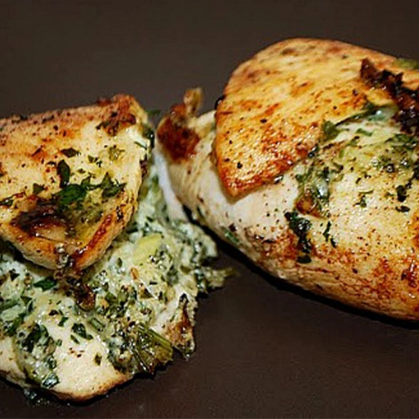 Pesto Stuffed Chicken Breasts with Roasted Vegetables
